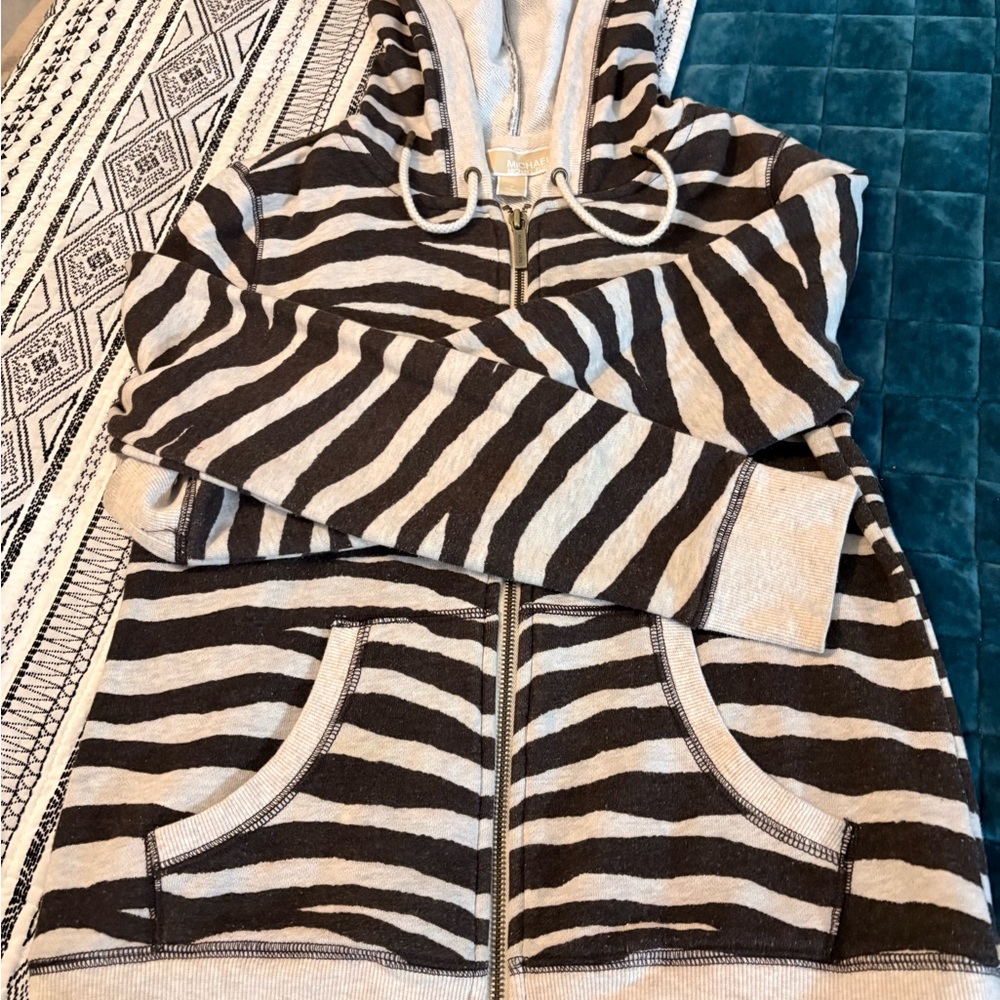 MICHAEL Michael Kors Zebra Stripe Hoodie - Black and Cream